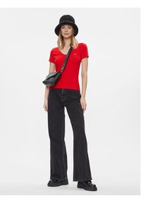 Tommy Jeans T-Shirt Essential DW0DW17385 Czerwony Slim Fit. Kolor: czerwony. Materiał: bawełna #3