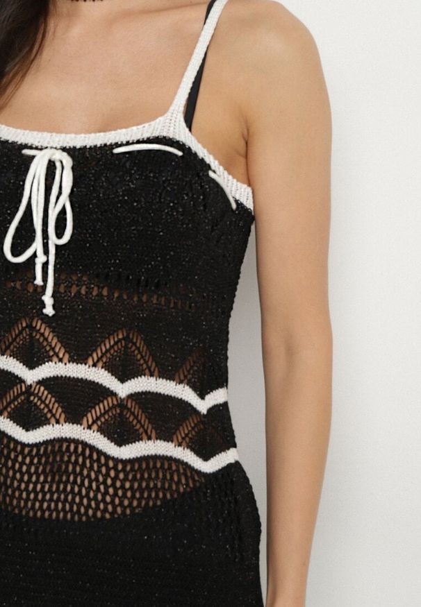 Born2be - Czarna Szydełkowa Sukienka na Ramiączkach z Wiskozy z Metaliczną Nicią Filadria. Okazja: na co dzień. Kolor: czarny. Materiał: wiskoza. Długość rękawa: na ramiączkach. Sezon: lato. Styl: casual, elegancki