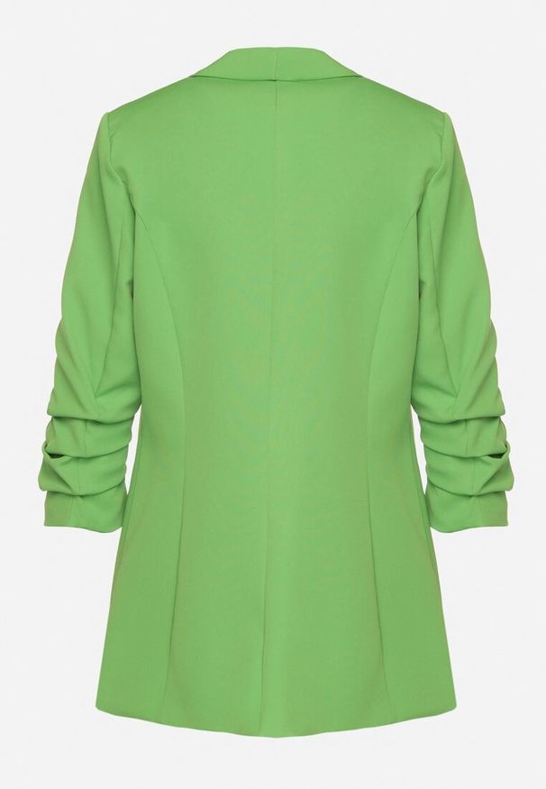Born2be - Jasnozielona Elegancka Marynarka z Rękawami 7/8 i Ozdobnymi Klapami Novse. Okazja: na spotkanie biznesowe, na co dzień. Kolor: zielony. Styl: elegancki