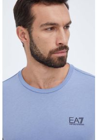 EA7 Emporio Armani t-shirt bawełniany kolor niebieski z nadrukiem. Kolor: niebieski. Materiał: bawełna. Wzór: nadruk, gładki #3