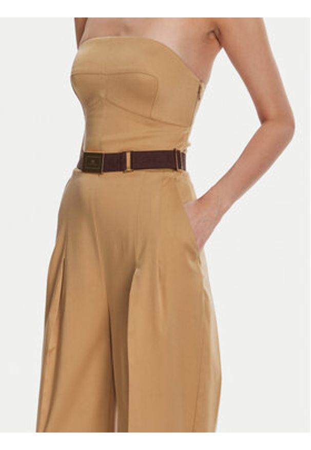 Elisabetta Franchi Kombinezon TU05152E2 032 Beżowy Regular Fit. Kolor: beżowy. Materiał: syntetyk
