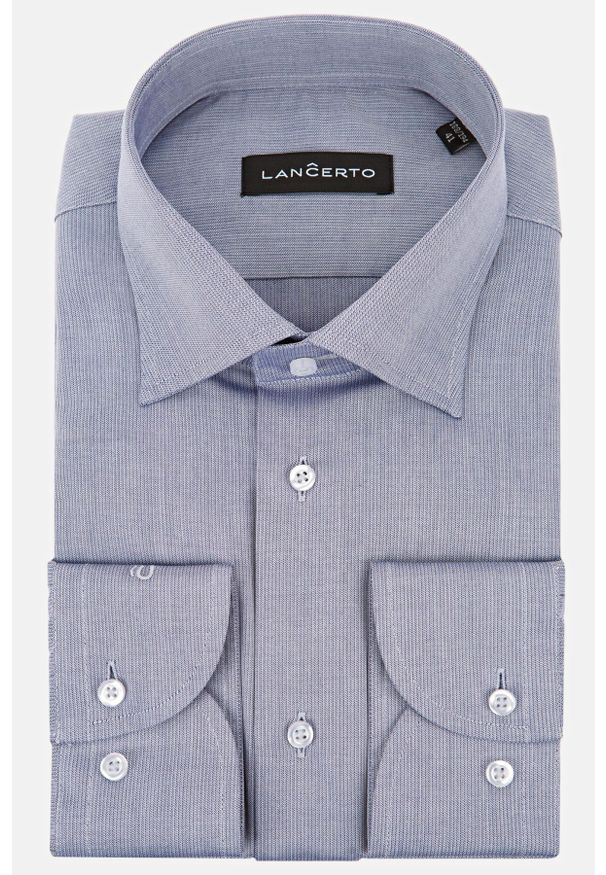 Lancerto - Koszula Szara w Jodełkę Lorna. Kolor: szary. Materiał: tkanina, jeans, bawełna, wełna. Wzór: jodełka