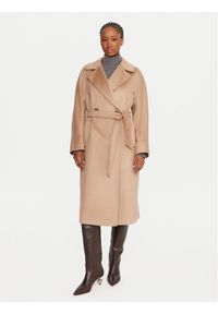 Weekend Max Mara Płaszcz wełniany Resina 2525016102 Beżowy Regular Fit. Kolor: beżowy. Materiał: wełna