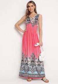 Born2be - Różowa Sukienka z Troczkami w Ramionach Rozkloszowana z Dekoltem w V Araxeda. Typ kołnierza: dekolt w kształcie V. Kolor: różowy. Sezon: lato. Styl: elegancki #7