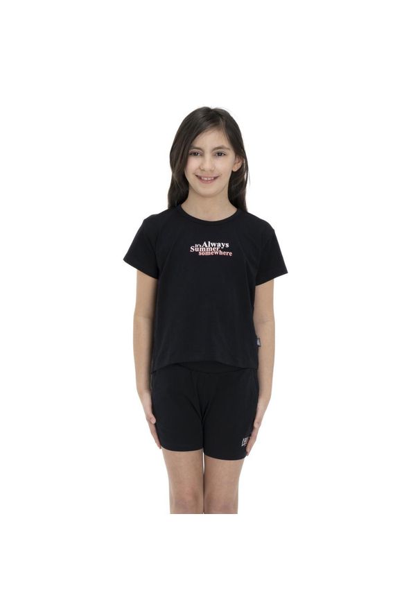 LEONE 1947 APPAREL - Kolorowa, krótka koszulka dziewczęca. Kolor: czarny. Długość: krótkie. Wzór: kolorowy. Sport: joga i pilates