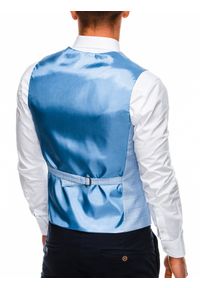 Ombre Clothing - Kamizelka męska - niebieska V48 - L. Okazja: na co dzień. Typ kołnierza: dekolt w serek. Kolor: niebieski. Materiał: tkanina, poliester, elastan, wiskoza. Wzór: gładki, kratka. Styl: klasyczny, casual, elegancki #4