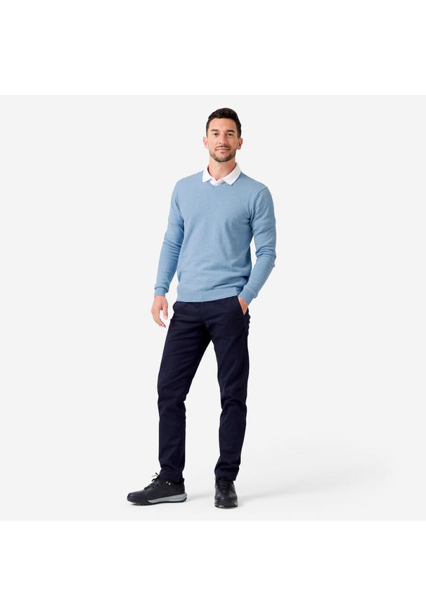 INESIS - Sweter do golfa męski MW100 dekolt w serek. Typ kołnierza: dekolt w serek, golf. Kolor: niebieski. Materiał: bawełna, materiał. Sport: golf
