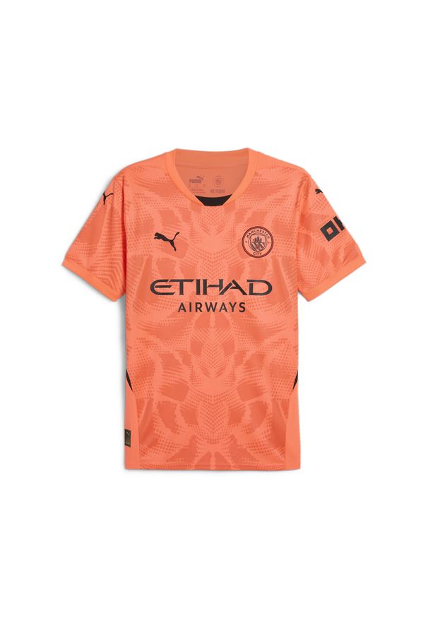 Puma - Męska koszulka bramkarska z krótkim rękawem Manchester City 24/25 PUMA. Kolor: żółty, pomarańczowy, wielokolorowy. Długość rękawa: krótki rękaw. Długość: krótkie