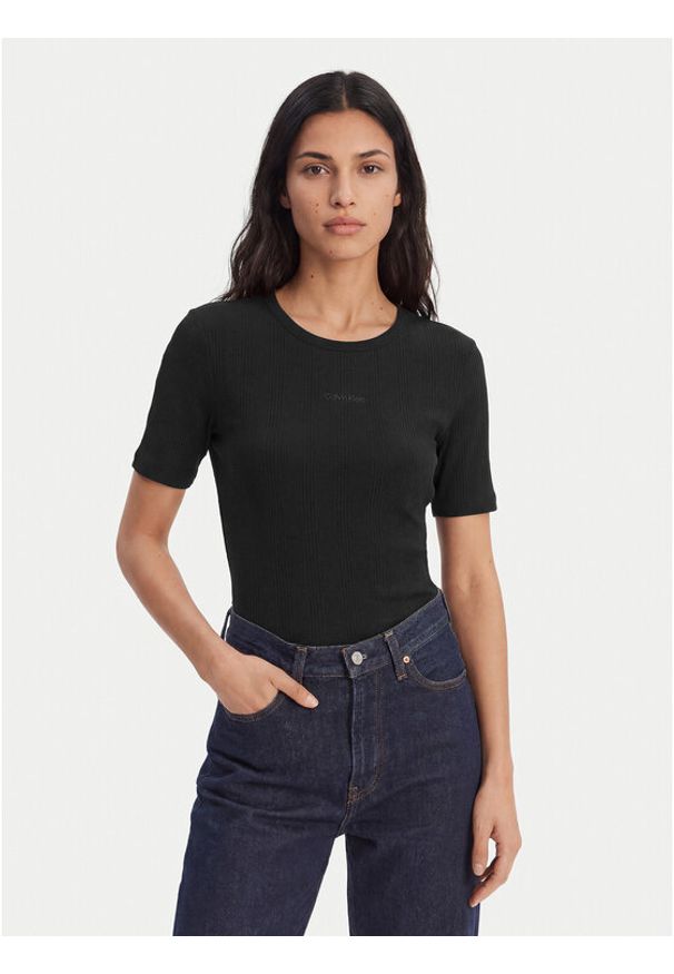 Calvin Klein T-Shirt Varigated LV044F211G Czarny Slim Fit. Kolor: czarny. Materiał: bawełna
