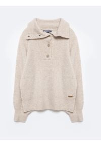 Big-Star - Sweter damski z rozpinanym golfem beżowy Pulina 801. Okazja: na co dzień. Typ kołnierza: golf. Kolor: beżowy. Materiał: jeans, materiał, skóra. Styl: retro, casual #6