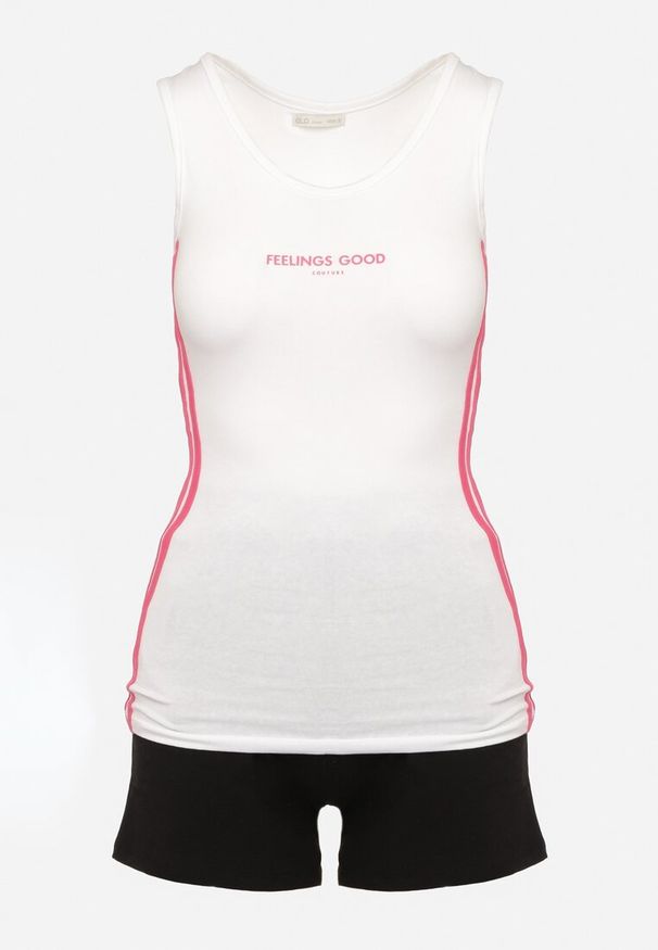 Born2be - Biało-Czarny Bawełniany Komplet Fitnessowy Top i Szorty z Gumką w Pasie Oaphne. Kolekcja: plus size. Kolor: biały. Materiał: bawełna. Wzór: aplikacja. Sport: fitness