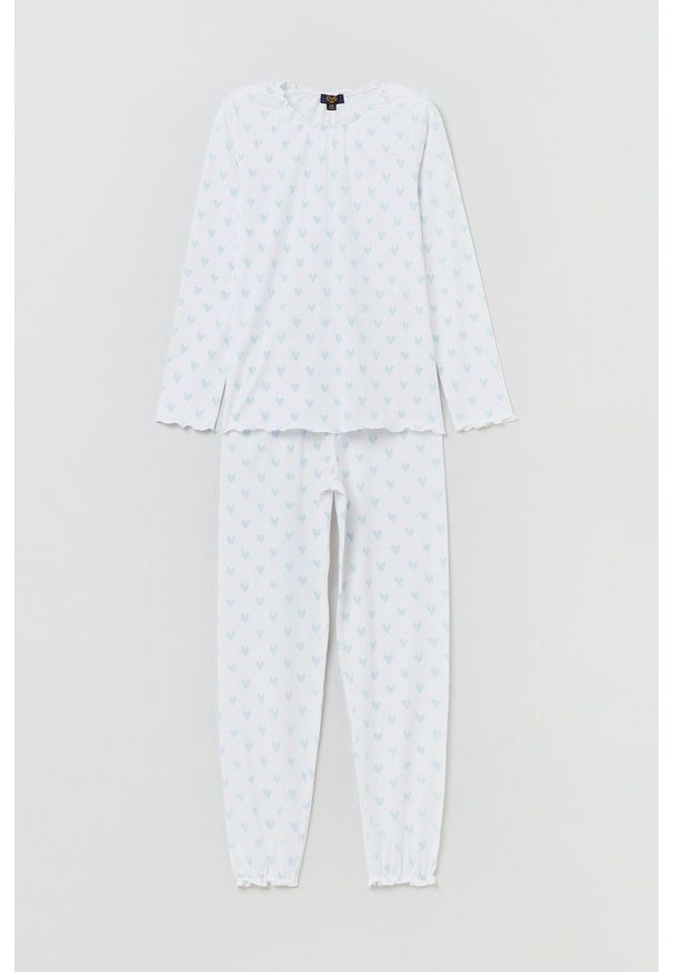 OVS piżama bawełniana dziecięca kolor biały wzorzysta. Kolor: biały. Materiał: bawełna. Długość: długie