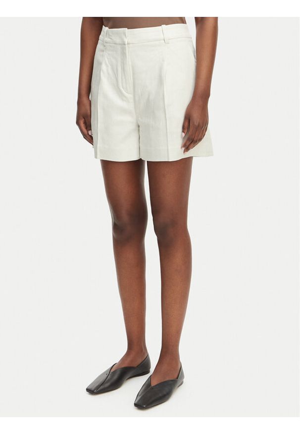 Calvin Klein Jeans Szorty materiałowe LV047F632G Biały Regular Fit. Kolor: biały. Materiał: len, wiskoza