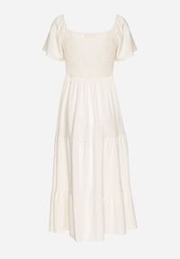 Born2be - Jasnobeżowa Sukienka z Wiskozą Lnem i Elastyczną Górą Ellisena. Okazja: na co dzień, na spacer. Kolor: beżowy. Materiał: len, wiskoza. Typ sukienki: proste. Styl: klasyczny, casual, elegancki #5