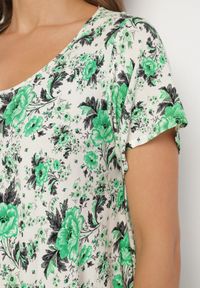 Born2be - Zielona Sukienka Bawełniana z Asymetrycznym Dołem w Kwiatki Nativienne. Kolor: zielony. Materiał: bawełna. Długość rękawa: krótki rękaw. Wzór: kwiaty. Sezon: lato. Typ sukienki: asymetryczne. Styl: elegancki #6