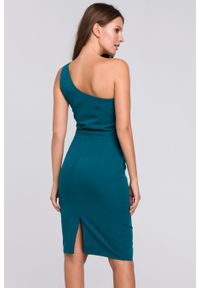Sukienki.shop - Elegancka sukienka na jedno ramię ołówkowa morska. Okazja: na imprezę, do pracy, na randkę. Kolor: czerwony, morski. Typ sukienki: ołówkowe. Styl: elegancki. Długość: midi