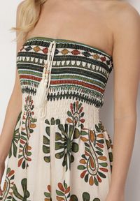 Born2be - Zielono-Kremowy Kombinezon Bez Rękawów z Szeroką Nogawką w Ornamentalny Wzór Mirionia. Okazja: na co dzień, na imprezę. Kolor: zielony. Długość rękawa: bez rękawów. Styl: casual, elegancki #7