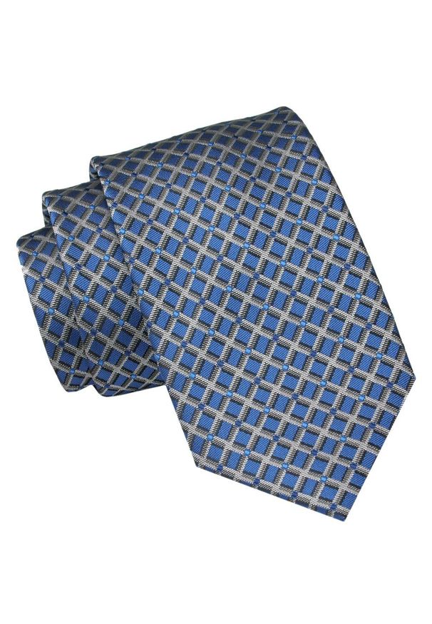 Męski Krawat Angelo di Monti - Niebieski w Kratkę. Kolor: niebieski. Materiał: tkanina. Wzór: kratka. Styl: elegancki, wizytowy