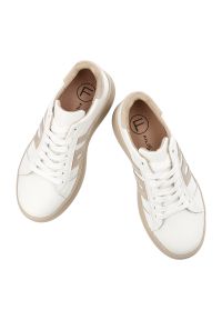 Sneakersy damskie Filippo, cholewka ze skóry naturalnej sznurowane na platformie sportowy wygląda, beżowe, DP7175/26. Kolor: biały. Materiał: skóra. Szerokość cholewki: normalna. Obcas: na platformie. Styl: sportowy #3