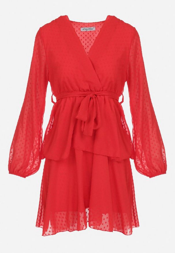 Born2be - Czerwona Sukienka Sharpblaze. Kolor: czerwony. Materiał: tkanina, materiał. Długość rękawa: długi rękaw. Typ sukienki: kopertowe. Długość: mini