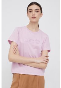 Levi's® - Levi's T-shirt bawełniany kolor fioletowy. Okazja: na co dzień, na spotkanie biznesowe. Kolor: fioletowy. Materiał: bawełna. Wzór: aplikacja. Styl: biznesowy, casual