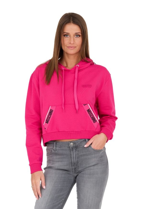 MOSCHINO Różowa damska bluza z kapturem i lampasami, Rozmiar S. Typ kołnierza: kaptur. Kolor: różowy