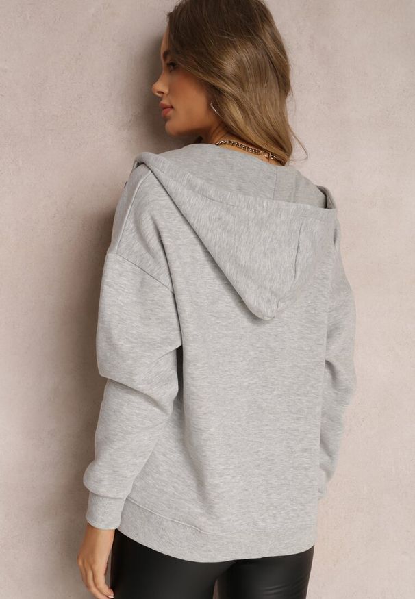 Renee - Szara Bluza z Kapturem i Suwakiem Oversize Des. Typ kołnierza: kaptur. Kolor: szary. Materiał: polar, dzianina. Długość rękawa: długi rękaw. Długość: długie. Sezon: zima, jesień. Styl: sportowy