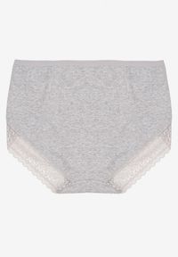 Renee - Szare Bawełniane Majtki Figi Zdobione Koronką Idilene. Kolekcja: plus size. Kolor: szary. Materiał: koronka, bawełna. Wzór: koronka, aplikacja