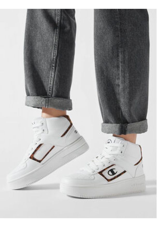 Champion Sneakersy Mid Cut Foul Play Plat Mid Animalie S11601-WW001 Biały. Kolor: biały. Materiał: skóra