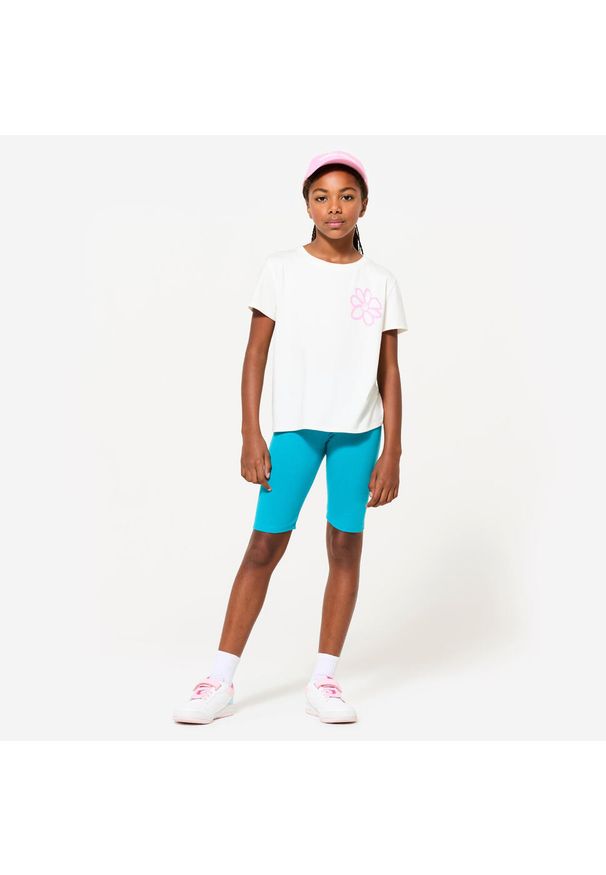 Decathlon - Koszulka sportowa z krótkim rękawem dla dzieci Domyos. Kolor: biały. Materiał: materiał, poliester, bawełna, elastan, lyocell. Długość rękawa: krótki rękaw. Długość: krótkie. Sport: joga i pilates