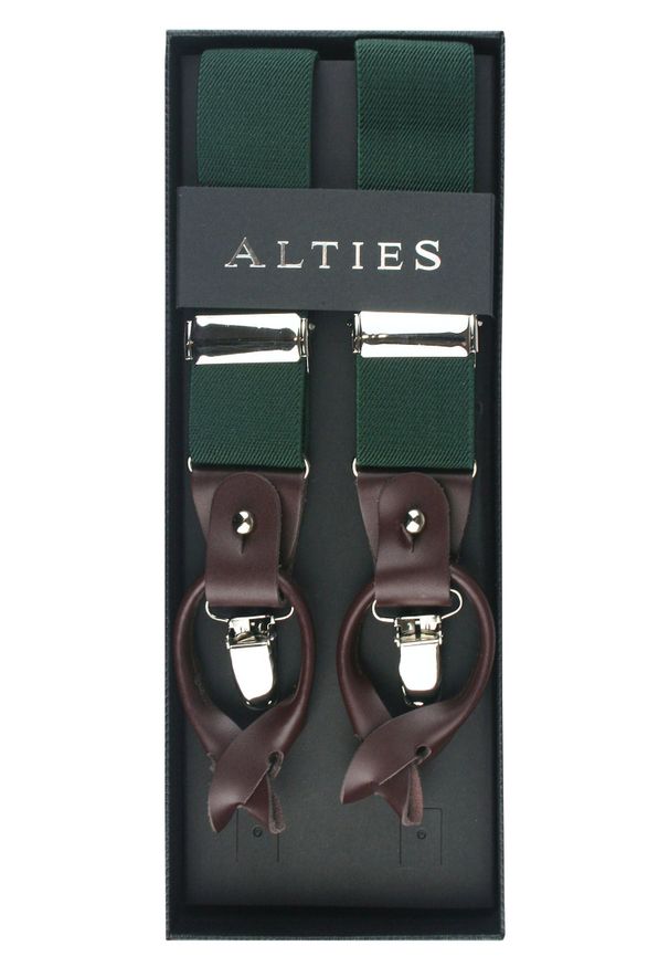 Alties - Szelki, Zapięcie na Guziki lub Żabki -ALTIES- Zieleń Butelkowa. Materiał: skóra, guma