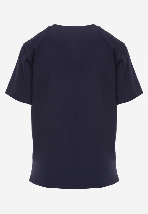 Born2be - Granatowy T-shirt z Bawełny z Dłuższym Tyłem i Rozcięciami po Bokach Cordalea. Okazja: na co dzień. Kolor: niebieski. Materiał: bawełna. Długość: długie. Styl: elegancki, casual