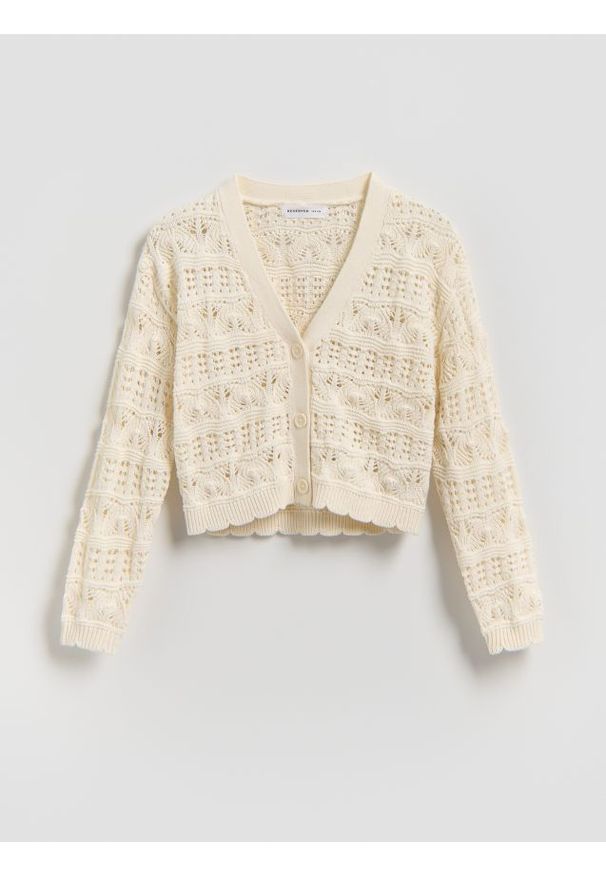Reserved - Bawełniany kardigan - złamana biel. Materiał: bawełna