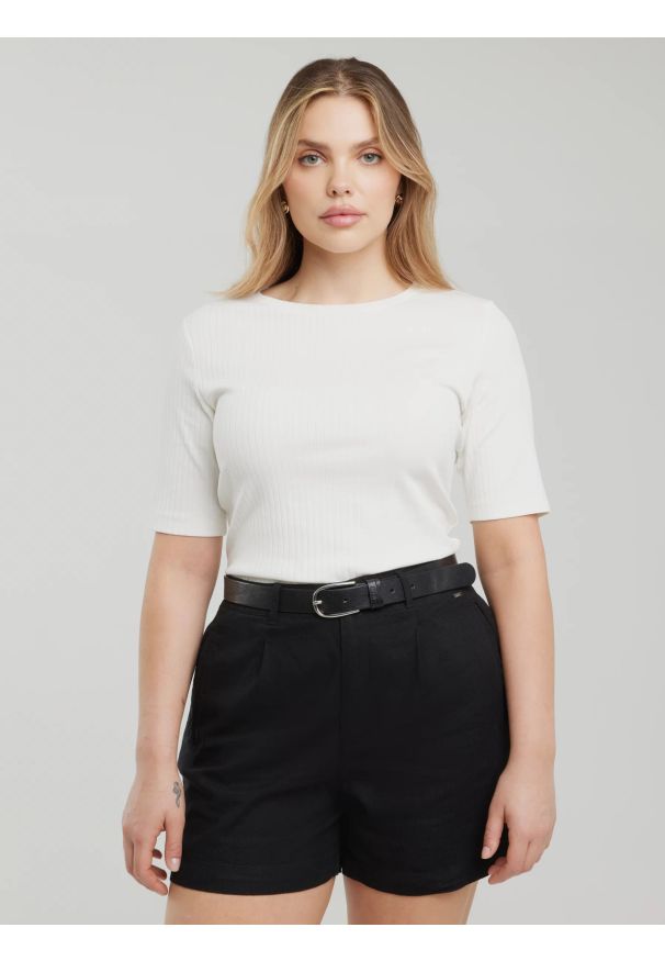 Big-Star - Koszulka damska w prążek biała Alessa 100. Okazja: na co dzień. Kolor: biały. Materiał: dzianina, żakard, bawełna, prążkowany, jeans. Wzór: prążki. Styl: elegancki, casual