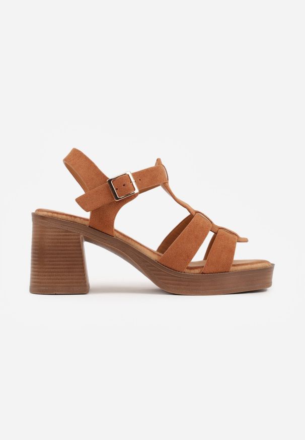 Born2be - Brązowe Sandały VICES na Platformie i Obcasie z Dwoma Paskami Noemala. Okazja: na co dzień. Zapięcie: pasek. Kolor: brązowy. Materiał: jeans. Wzór: ażurowy. Obcas: na obcasie. Styl: casual, elegancki, klasyczny. Wysokość obcasa: średni