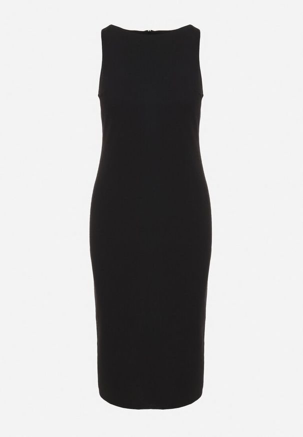 Born2be - Czarna Sukienka z Wiskozą o Dopasowanym Kroju z Rozcięciem z Tyłu Denama. Okazja: na co dzień. Kolor: czarny. Materiał: wiskoza. Styl: klasyczny, elegancki, casual