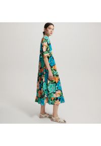 Reserved - Wzorzysta sukienka z bawełny - Turkusowy. Kolor: turkusowy. Materiał: bawełna #1