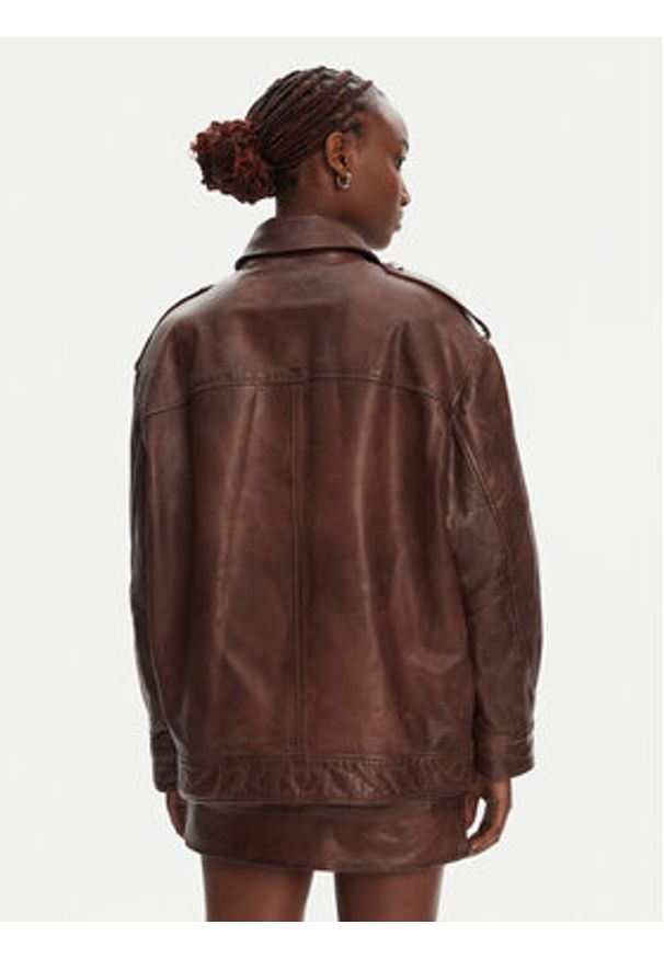 Pinko - PINKO Kurtka skórzana Fever 105012 A2I1 Brązowy Regular Fit. Kolor: brązowy. Materiał: skóra