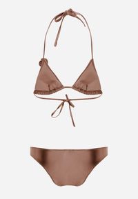 Renee - Brązowe Minimalistyczne Bikini Wiązany Biustonosz z Kwiatem 3D i Majtki Figi Evaris. Kolor: brązowy. Wzór: kwiaty #4