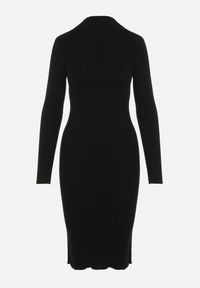 Born2be - Czarna Dzianinowa Sukienka Midi z Prążkowaniem Arwesse. Kolor: czarny. Materiał: prążkowany, dzianina. Długość rękawa: długi rękaw. Długość: midi #5