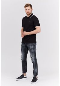 Armani Exchange - ARMANI EXCHANGE Czarna męska koszulka polo z okrągłym logo, Rozmiar S. Typ kołnierza: polo. Kolor: czarny. Długość rękawa: krótki rękaw. Wzór: aplikacja