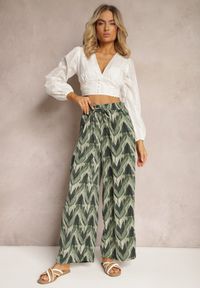 Renee - Zielone Szerokie Spodnie z Gumką i Wiązaniem w Talii Vayolet. Okazja: na co dzień. Kolor: zielony. Materiał: tkanina. Styl: casual #6
