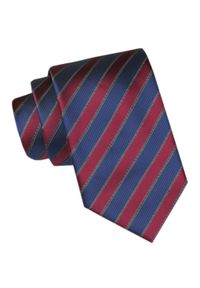 Męski Krawat - Angelo di Monti - Granatowo-Czerwony w Prążki. Kolor: niebieski, wielokolorowy, czerwony. Materiał: tkanina. Wzór: prążki. Styl: elegancki, wizytowy