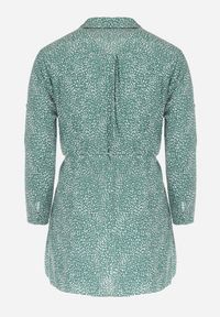 Born2be - Zielona Koszulowa Sukienka Mini z Materiałowym Paskiem i Podpinanymi Rękawami Eleandia. Kolekcja: plus size. Kolor: zielony. Materiał: materiał. Wzór: kwiaty. Sezon: wiosna, lato. Typ sukienki: koszulowe. Długość: mini #7