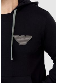 Emporio Armani - EMPORIO ARMANI Czarna bluza męska z kapturem i szarym logo, Rozmiar XL. Typ kołnierza: kaptur. Kolor: czarny. Materiał: prążkowany #4