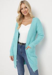 Born2be - Miętowy Puszysty Kardigan Niezapinany Heliture. Kolekcja: plus size. Kolor: miętowy. Materiał: dzianina. Długość rękawa: długi rękaw. Długość: długie