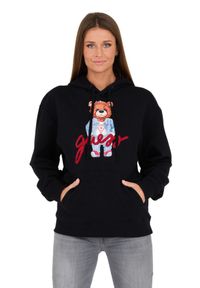 GUESS Czarny bluza Eco Max Guess Bear Hoodie. Kolor: czarny. Wzór: nadruk