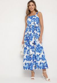 Born2be - Niebieska Rozkloszowana Sukienka z Wiskozą w Kwiatowym Wzór Nilarune. Kolor: niebieski. Materiał: wiskoza. Długość rękawa: na ramiączkach. Wzór: kwiaty. Sezon: lato. Styl: klasyczny #4