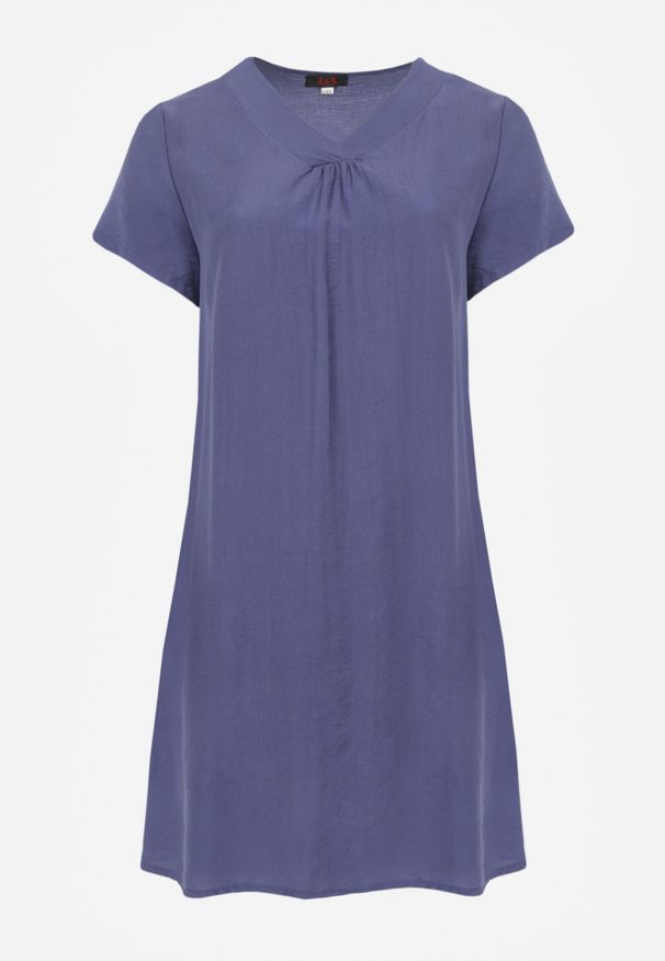 Renee - Niebieska Wiskozowa Sukienka Pudełkowa z Dekoltem w Serek Noludig. Typ kołnierza: dekolt w serek. Kolekcja: plus size. Kolor: niebieski. Materiał: wiskoza. Typ sukienki: dla puszystych