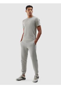 4f - Spodnie dresowe joggery z bawełny organicznej męskie - szare. Kolor: szary. Materiał: dresówka, bawełna. Wzór: gładki, ze splotem